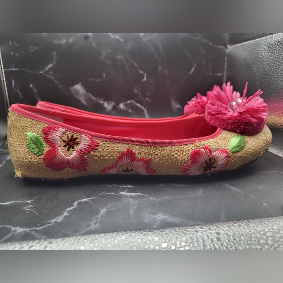 EUC SPERRY beige raffia PINK FLOWER flats - Picture 3 of 6